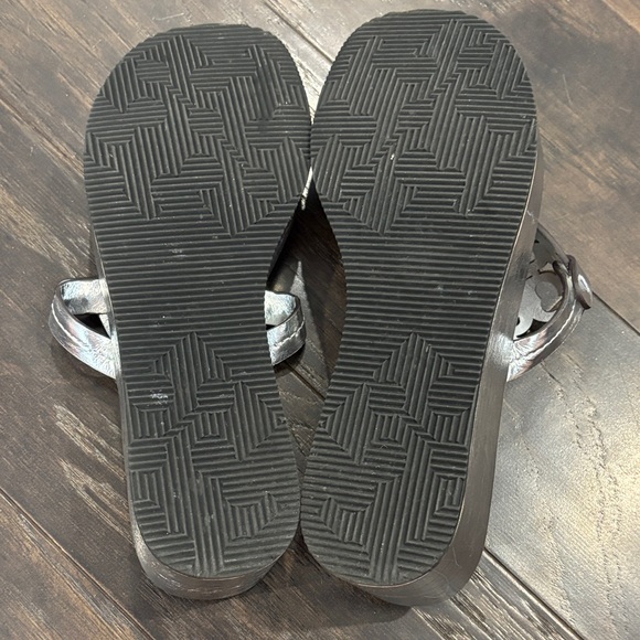 Tory Burch Metallic Silver Wedge Miller Sandals - Picture 7 of 7